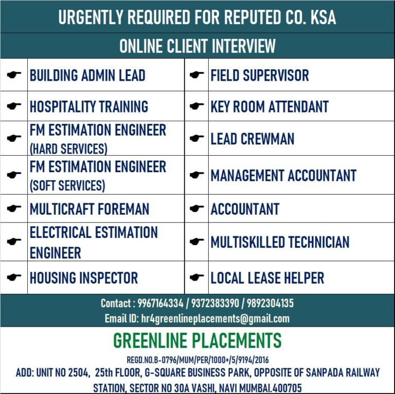 URGENTLY REQUIRED FOR REPUTED COMPANY KSA
