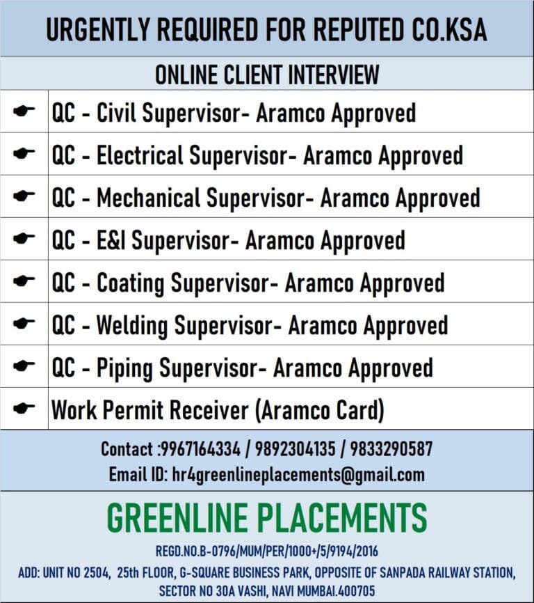 URGENTLY REQUIRED FOR REPUTED COMPANY KSA