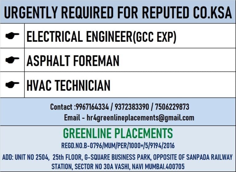 URGENTLY REQUIRED FOR REPUTED COMPANY KSA