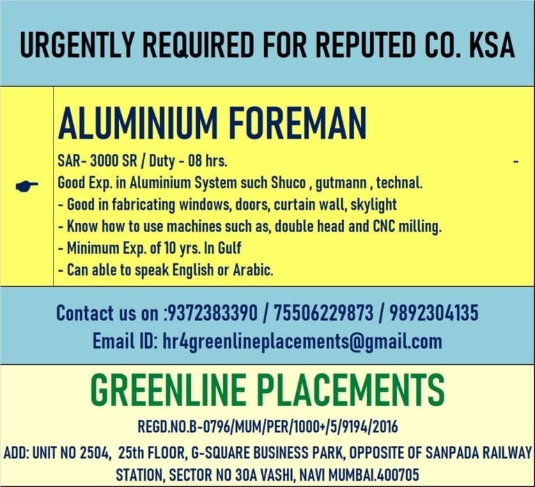 URGENTLY REQUIRED FOR REPUTED COMPANY KSA