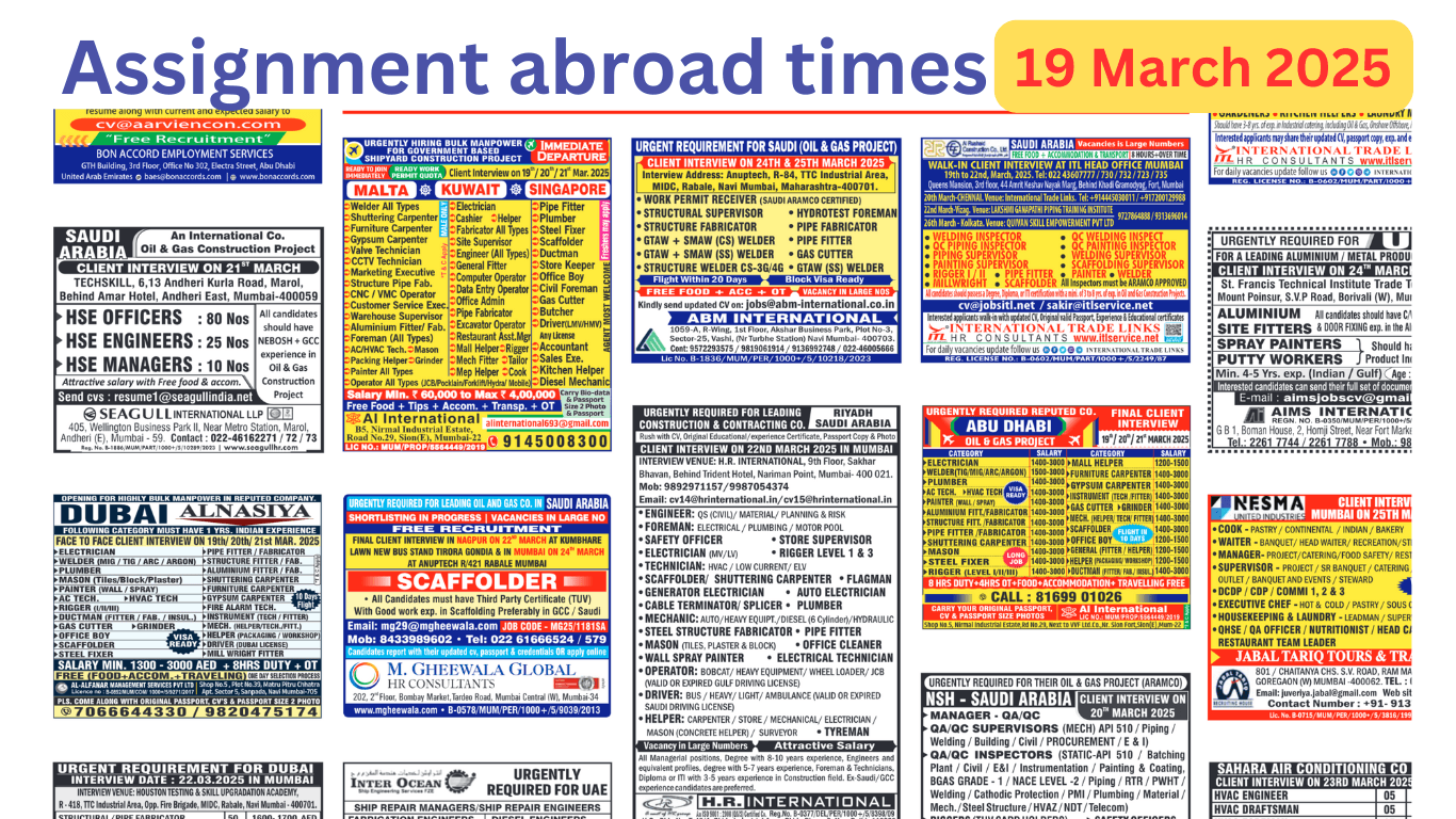 Assignment Abroad Times pdf today Mumbai Free download, 19th March 2025