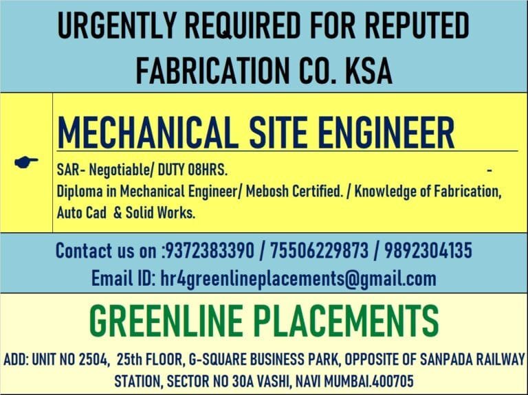 URGENTLY REQUIRED FOR REPUTED FABRICATION COMPANY KSA