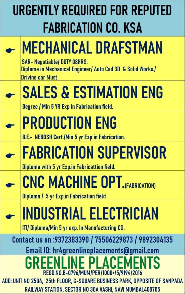 URGENTLY REQUIRED FOR REPUTED COMPANY KSA