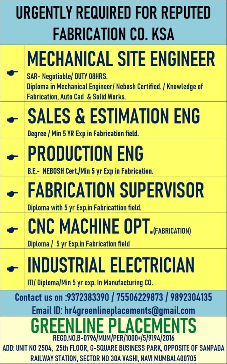 URGENTLY REQUIRED FOR REPUTED COMPANY KSA