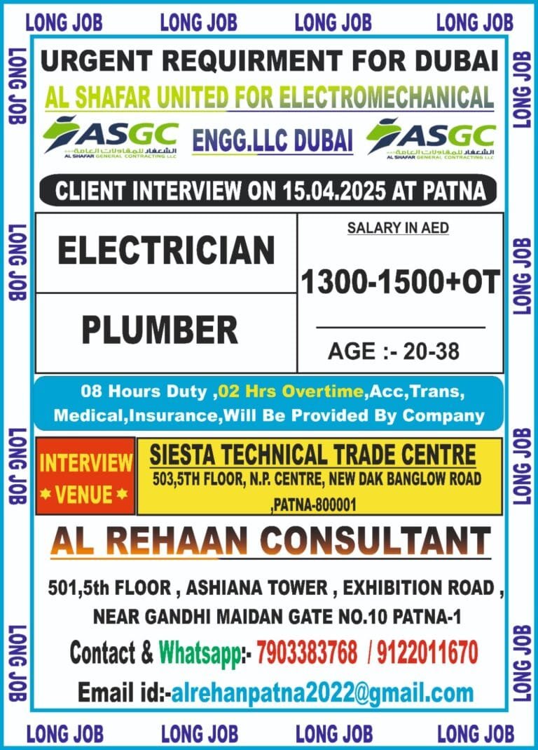 URGENTLY REQUIRED FOR AL SHAFAR UNITED COMPANY DUBAI