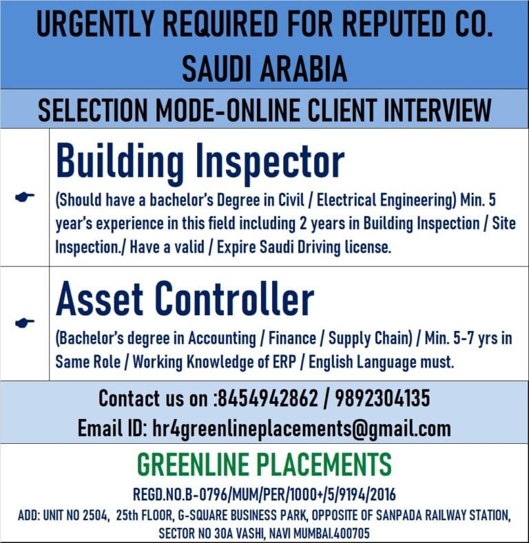 URGENTLY REQUIRED FOR REPUTED COMPANY KSA