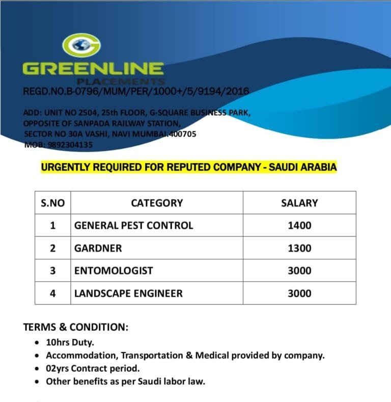 Urgent required for reputed company ksa