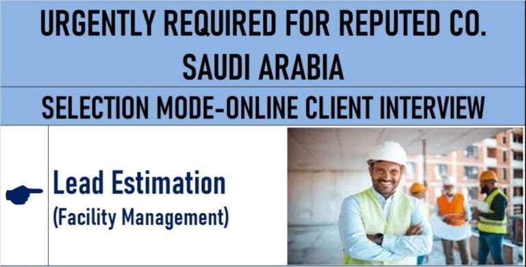 Urgent required for reputed company ksa
