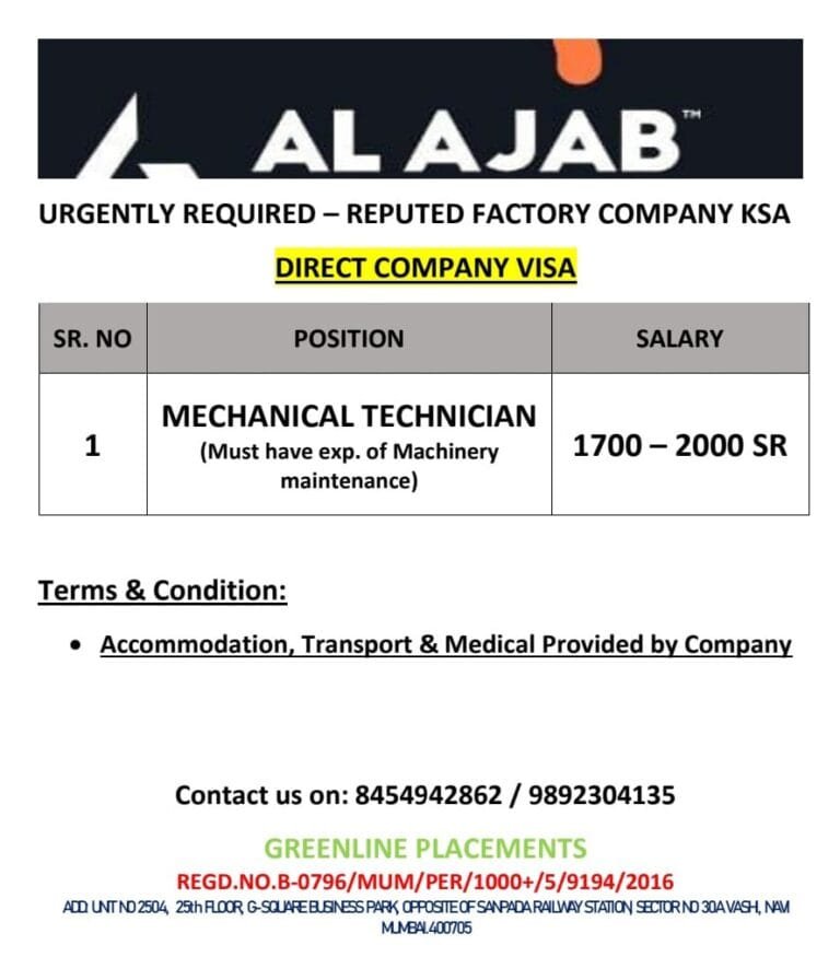 URGENTLY REQUIRED FOR REPUTED COMPANY KSA