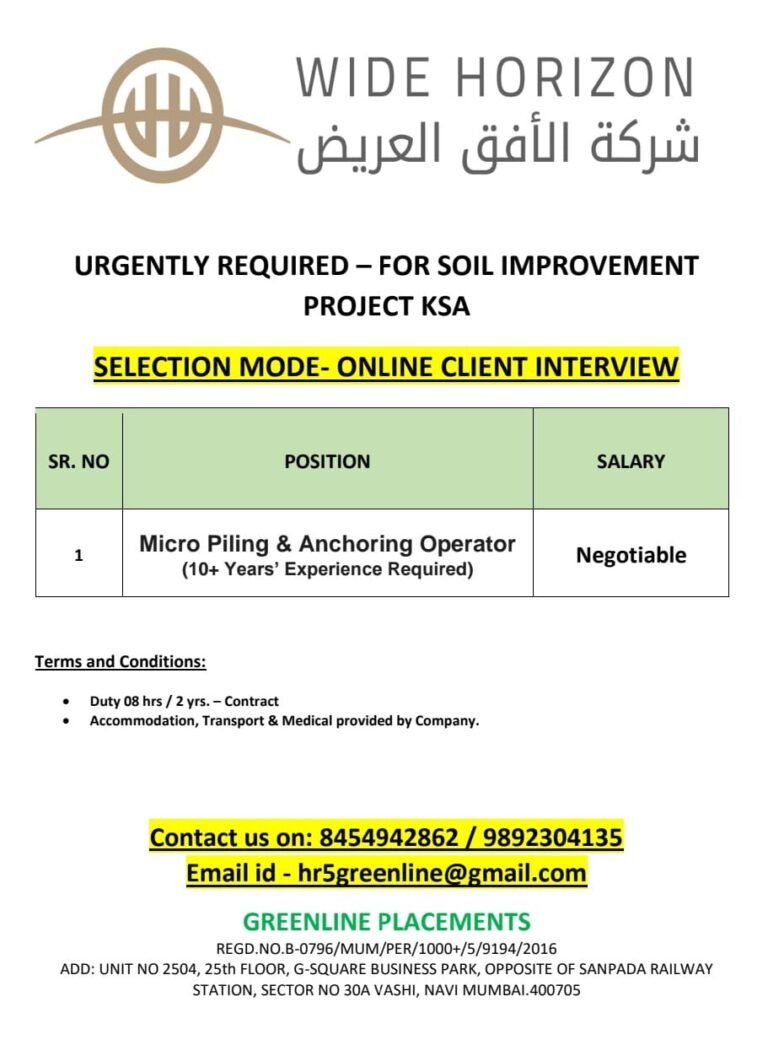 URGENTLY REQUIRED FOR REPUTED COMPANY KSA