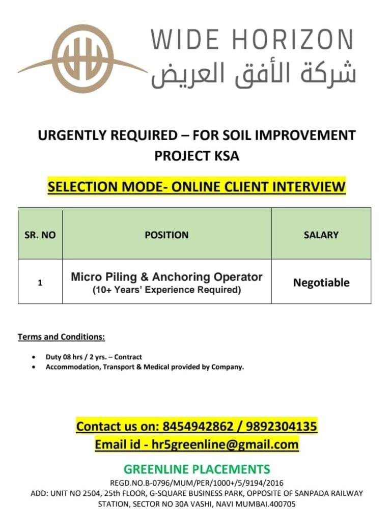 URGENTLY REQUIRED FOR REPUTED COMPANY KSA