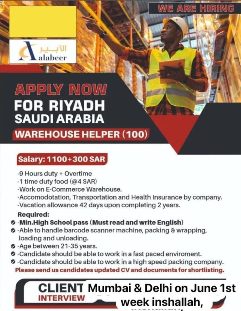 Urgent required for reputed company ksa