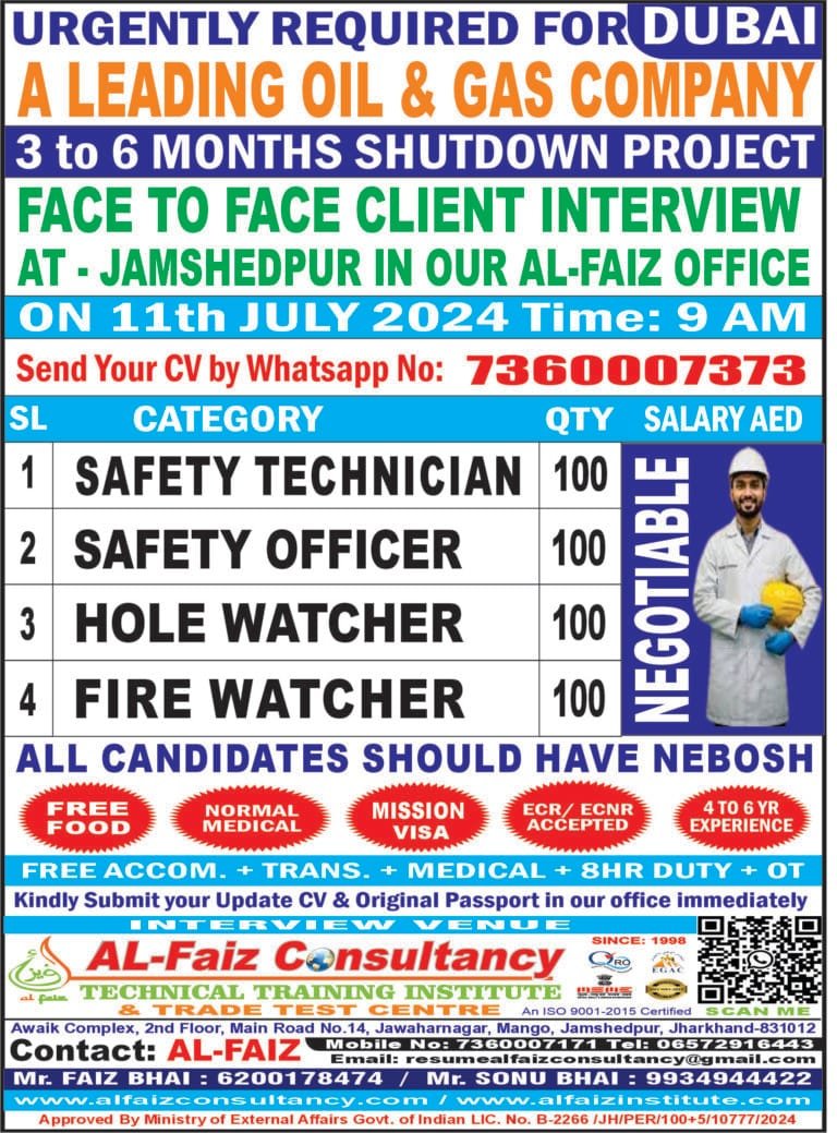 Urgent Requirement for DUBAI DESCON COMPANY – Client Interview At Jamshedpur on 11 JULY 2025