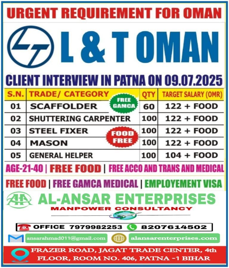 Assignment Abroad times – l&T Oman Interview Patna