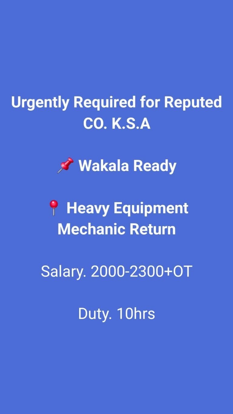 Urgent required for reputed company ksa