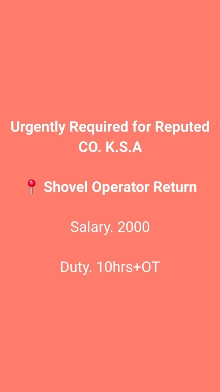 Urgent required for reputed company ksa