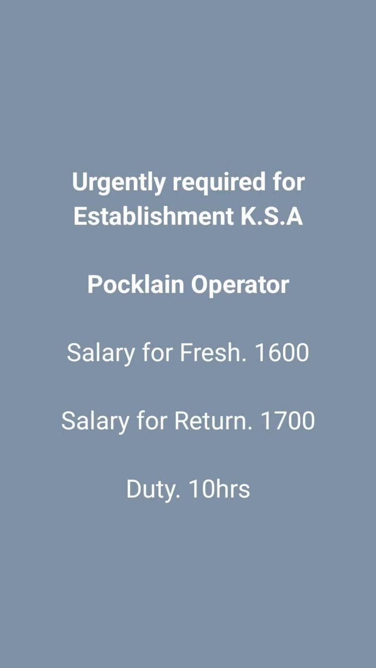 Urgent required for reputed company ksa