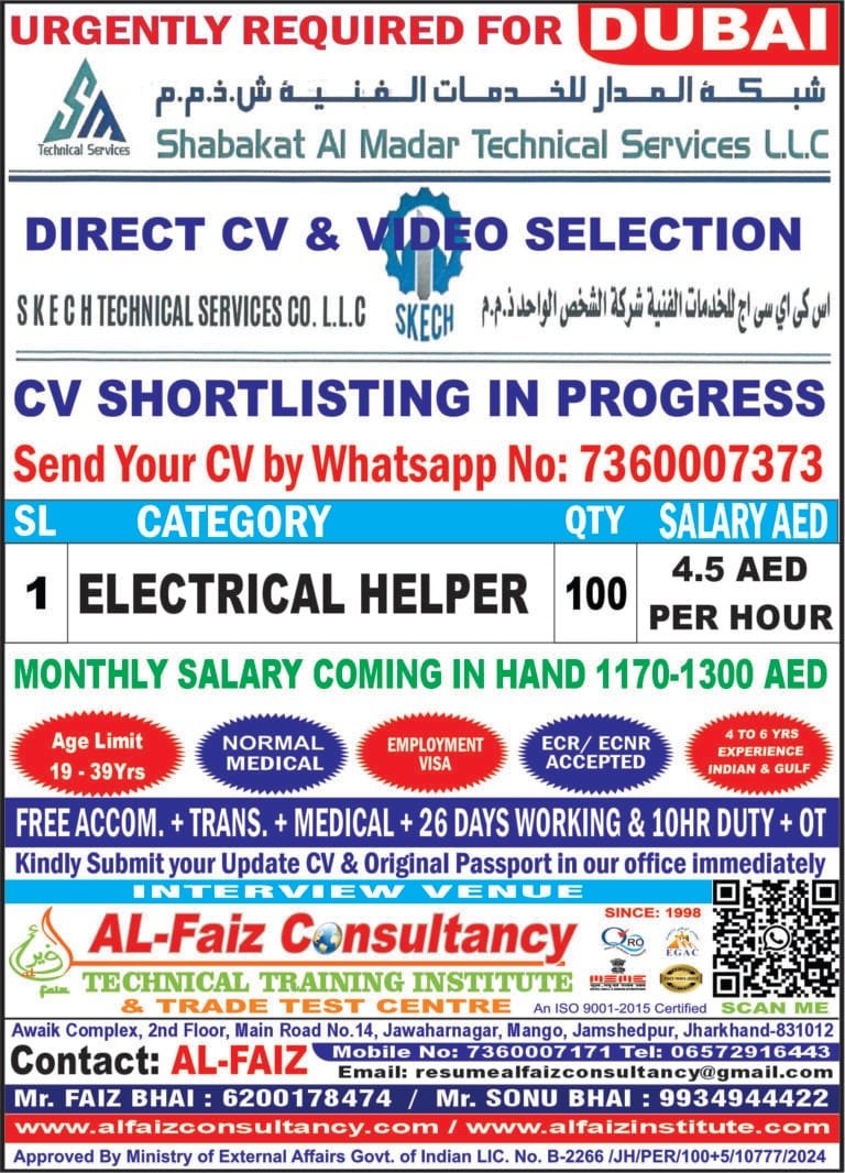 Urgent Requirement for DUBAI – CV SELECTION