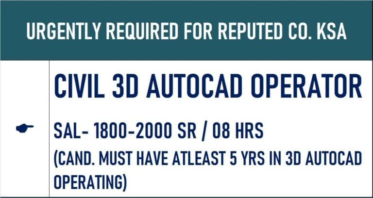 Urgent required for reputed company ksa