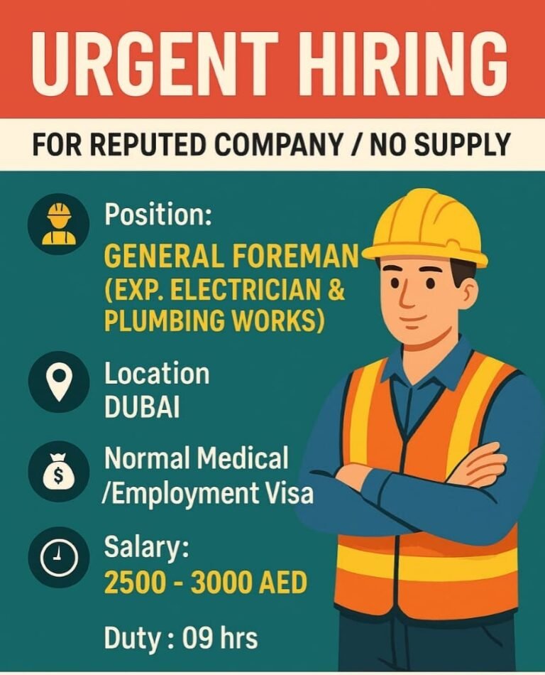 Urgent required for reputed company Dubai