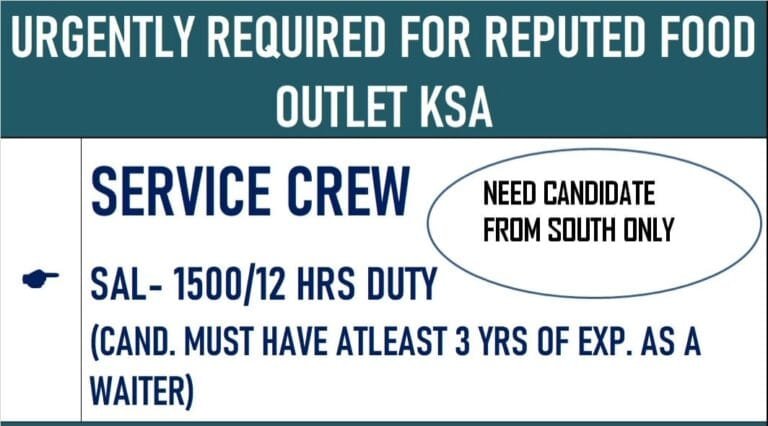 Urgent required for reputed company ksa