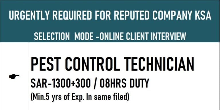 Urgent required for reputed company ksa