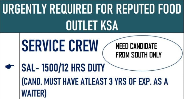 Urgent required for reputed company ksa