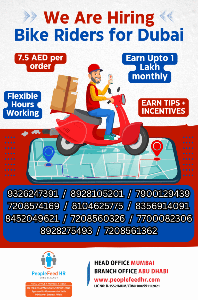 URGENT REQUIREMENT FOR BIKE RIDERS ::-:: FOOD DELIVERY DRIVER ::-:: TALABAT, NOON, PORTER, SMILE, SHARJAH CORP ::-:: EMPLOYMENT VISA ::-:: PEOPLEFEED HR