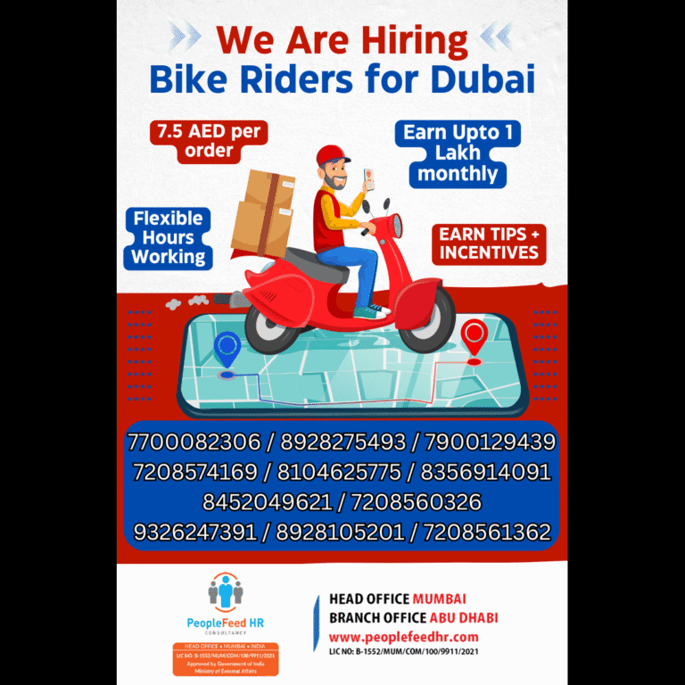 URGENT REQUIREMENT FOR BIKE RIDERS ::-:: FOOD DELIVERY DRIVER ::-:: TALABAT, NOON, PORTER, SMILE, SHARJAH CORP ::-:: EMPLOYMENT VISA ::-:: PEOPLEFEED HR