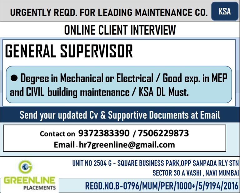 URGENTLY REQD. FOR REPUTED COMPANY