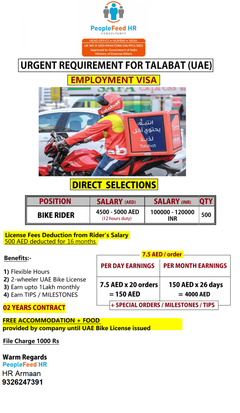 URGENT REQUIREMENT FOR REPUTED DELIVERY COMPANY IN UAE :: LICENSE FEE DEDUCTION FROM SALARY :: EMPLOYMENT VISA