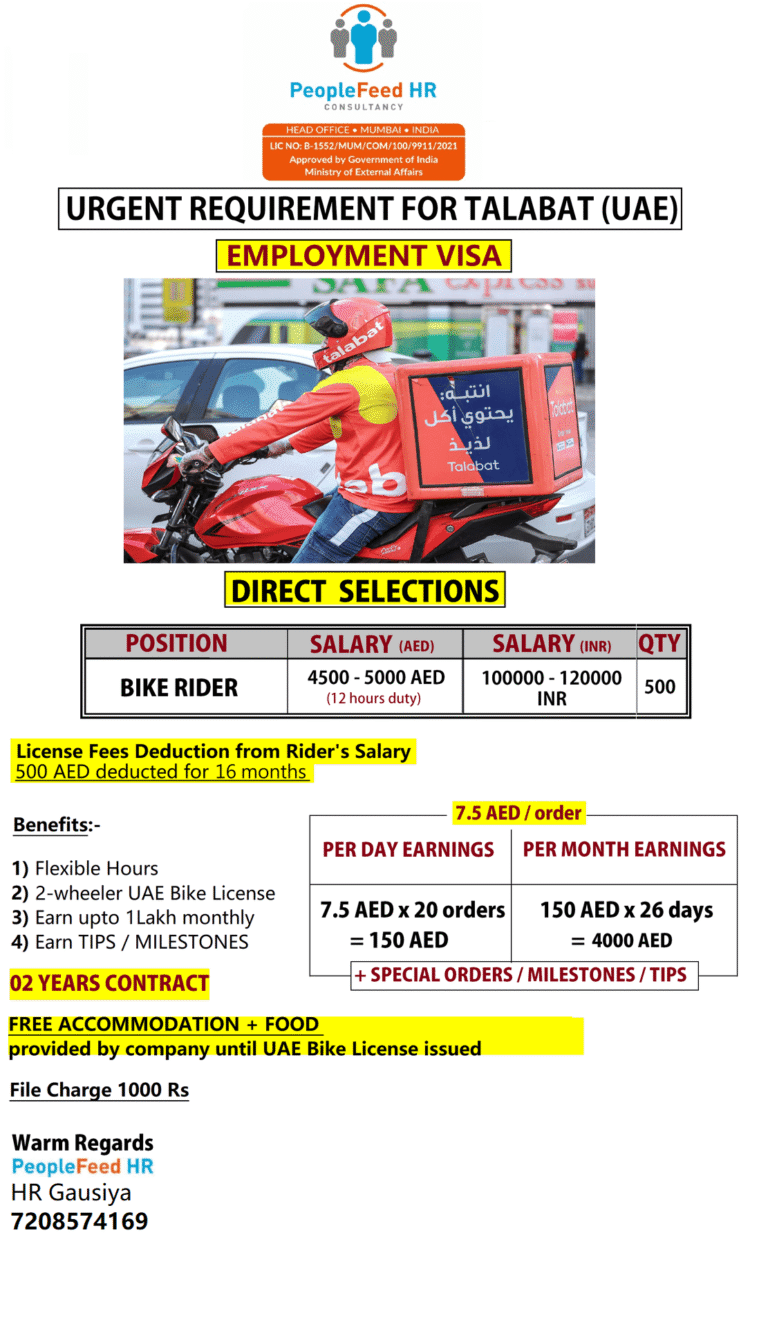 URGENT REQUIREMENT FOR REPUTED DELIVERY COMPANY IN UAE :: LICENSE FEE DEDUCTION FROM SALARY :: EMPLOYMENT VISA