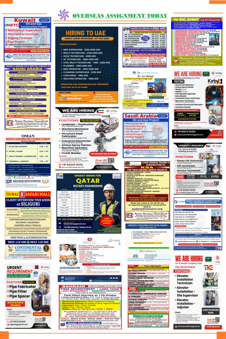 Overseas Assignment Today 09-October-2025