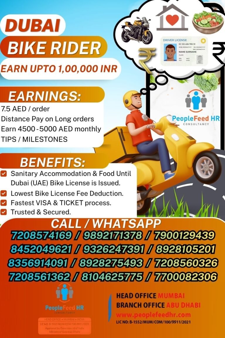 URGENT REQUIREMENT FOR BIKE RIDERS IN DUBAI (UAE) :: TALABAT / KEETA :: IMMEDIATE DEPARTURES