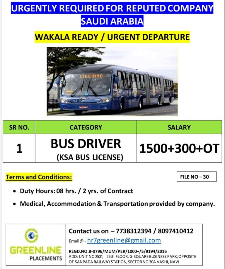 URGENTLY REQUIRED FOR REPUTED CO. KSA