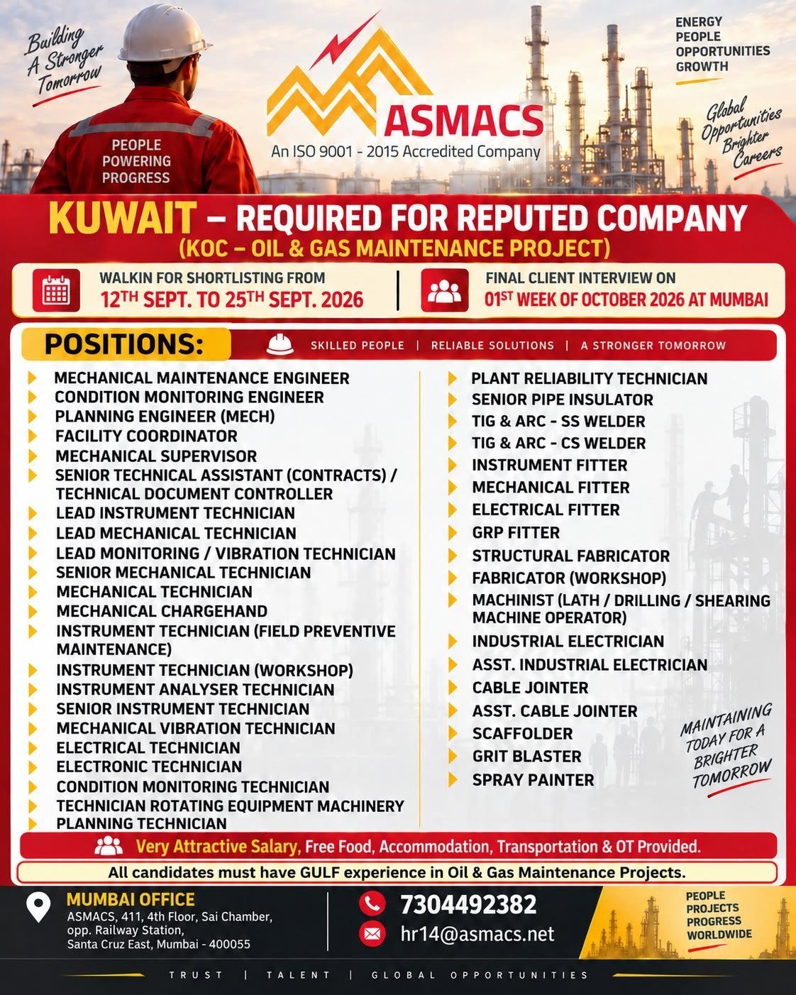 Kuwait Oil and Gas Maintenance Project Recruitment 2026: Apply via Assignment Abroad Times Today