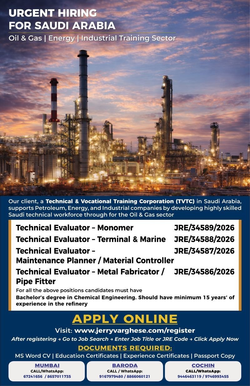 Urgent Gulf Job Vacancy: Technical & Vocational Training Corporation Saudi Arabia