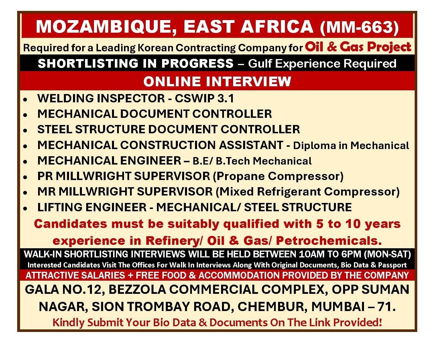 Mozambique Oil and Gas Project Recruitment: 8 Openings for Experienced Professionals